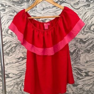 Catherine Malandrino Red and Pink Ruffle Blouse